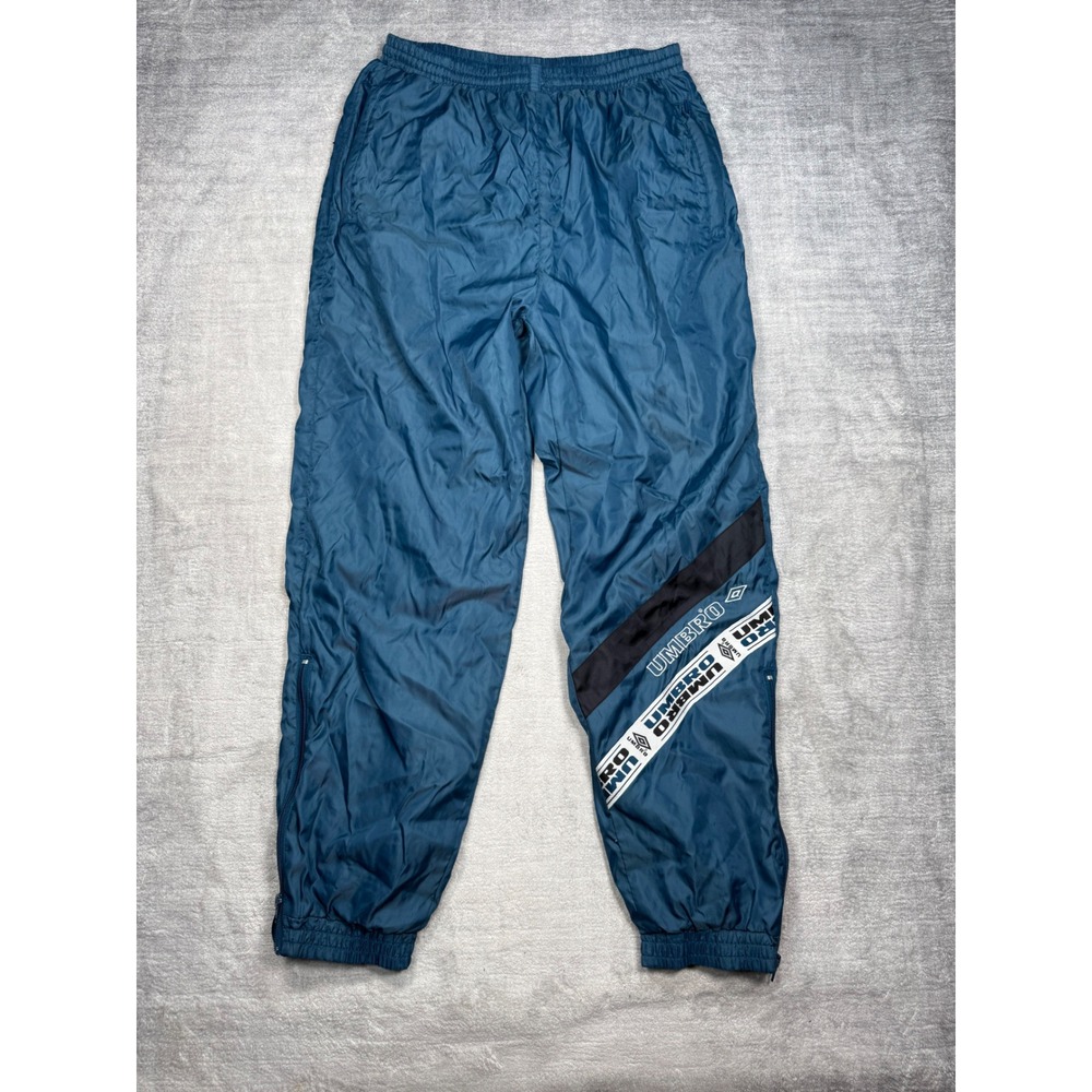 Umbro Pants Mens Large Blue Vintage 90s Logo Tape Mesh Lined Track Windbreaker